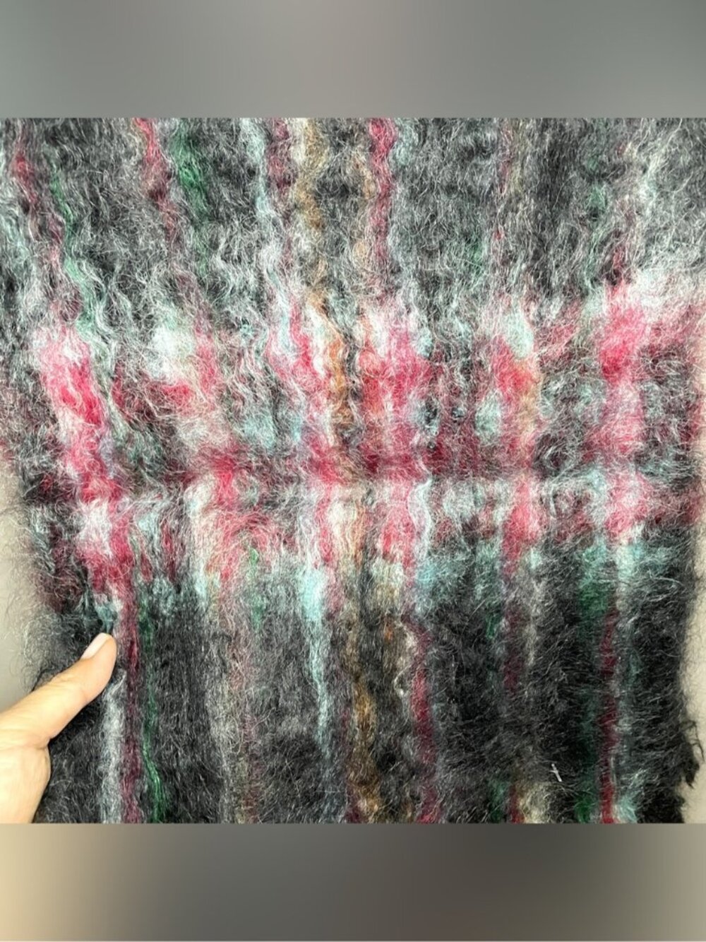 Vintage Black Multicoloured 100% Mohair Wool Fringed Scarf - 55 x 11.5" - Picture 4 of 9
